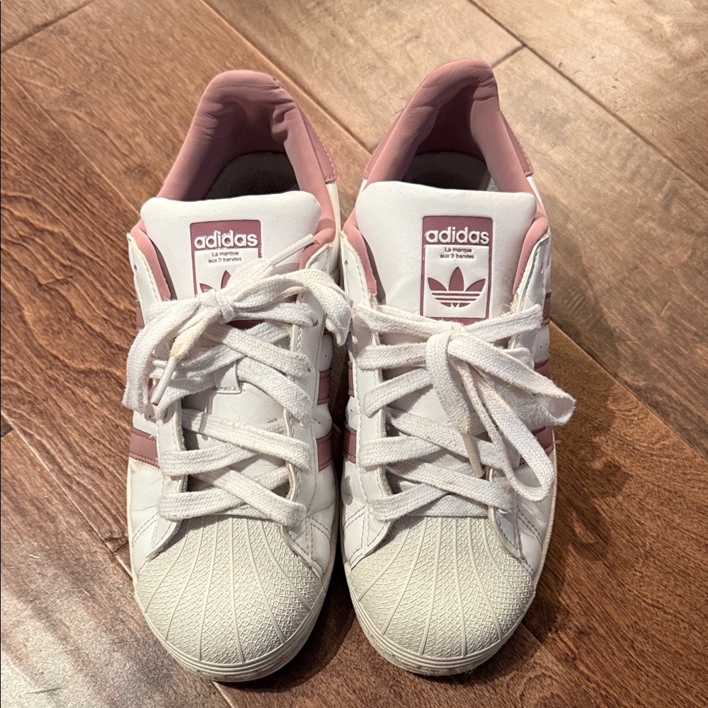 adidas White & Blush Pink Classic Shell Toe Sneakers